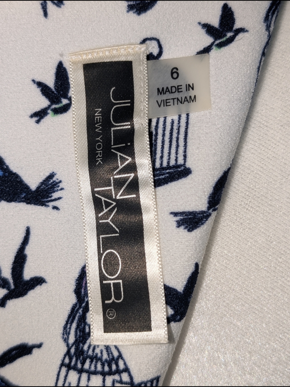 Julian Taylor Navy & White Printed Sleeveless Shift Dress - Picture 6 of 6